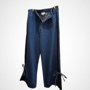 Le Lis Indigo Denim Pants with Unique Ties Sz L (NWT)